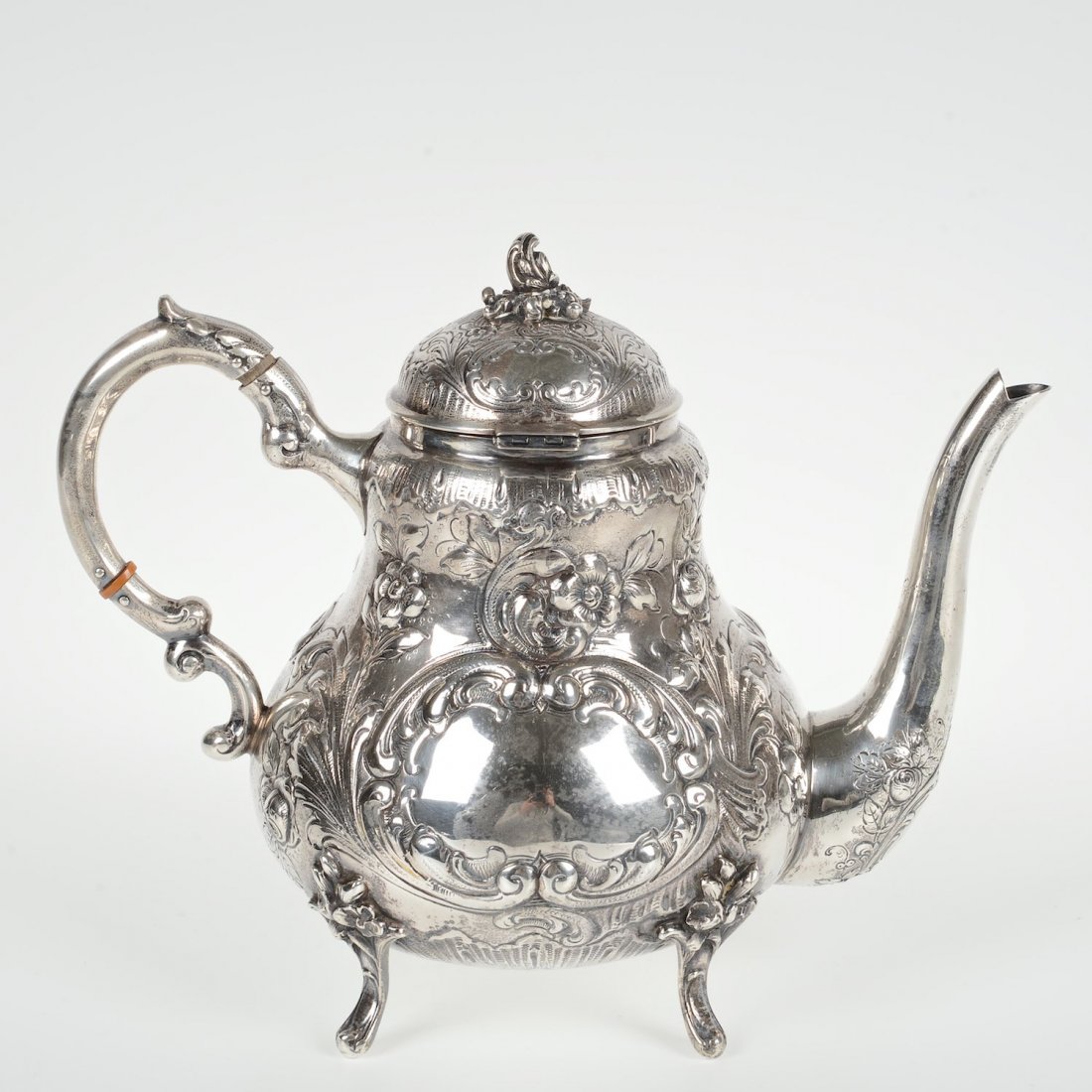 Antique American sterling silver 925 floral repousse teapot heavy 965